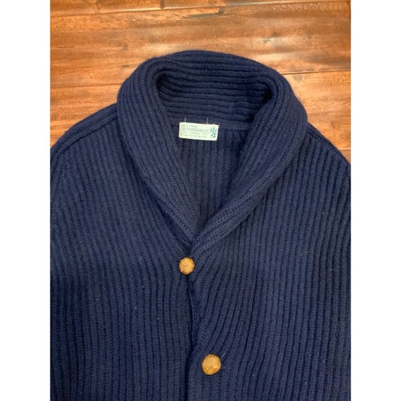 The Scotch House Mens Blue Wool Rib Knit Long Sleeve Cardigan Sweater, Size L - Picture 2 of 5